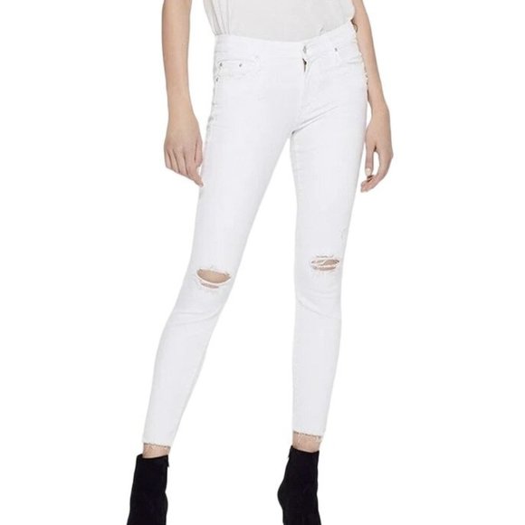 MOTHER Denim - MOTHER Denim NWT White Looker Ankle Fray Raw Hem Jeans Little Miss Innocent 26